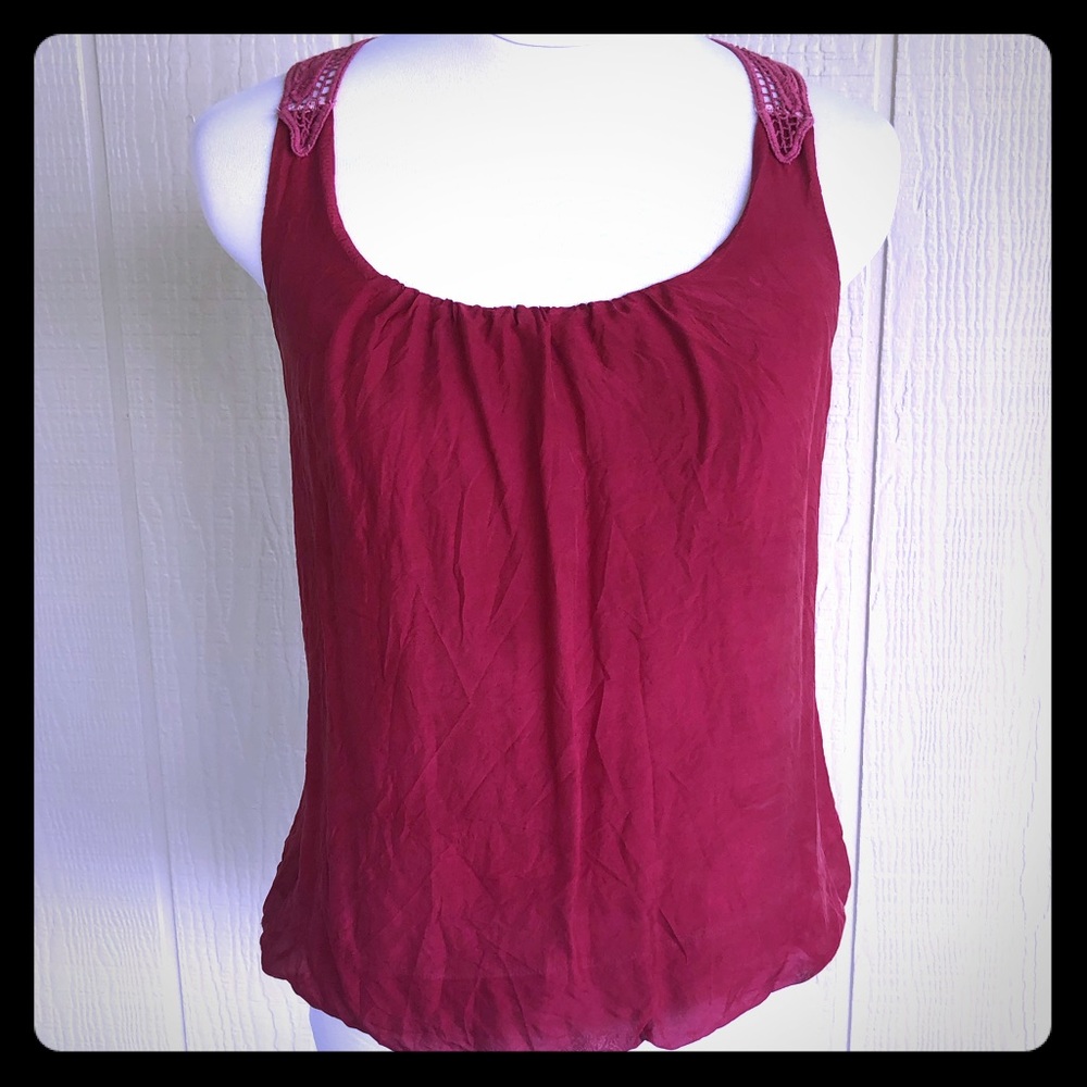 Burgundy chiffon top with lace back